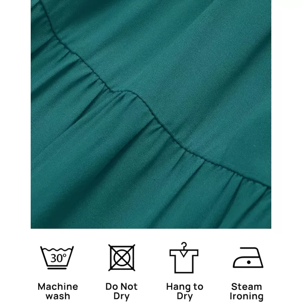 imageZESICA Womens 2023 Summer Casual V Neck Flutter Sleeve Bohemian Ruffle Smocked A Line Swing Mini DressTealgreen