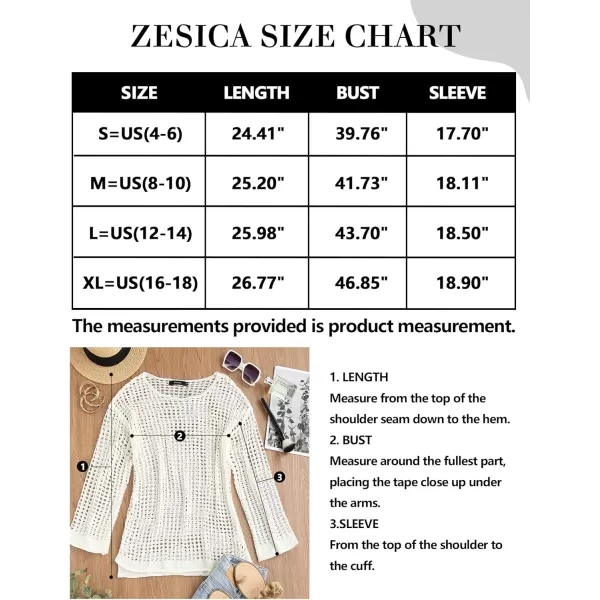 imageZESICA Womens 2023 Summer Crochet Hollow Out Long Sleeve Beach Bikini Swimsuit Mesh Cover Up Tunic TopApricot