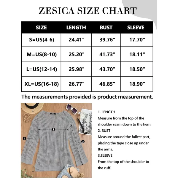imageZESICA Womens 2023 Summer Crochet Hollow Out Long Sleeve Beach Bikini Swimsuit Mesh Cover Up Tunic TopGrey