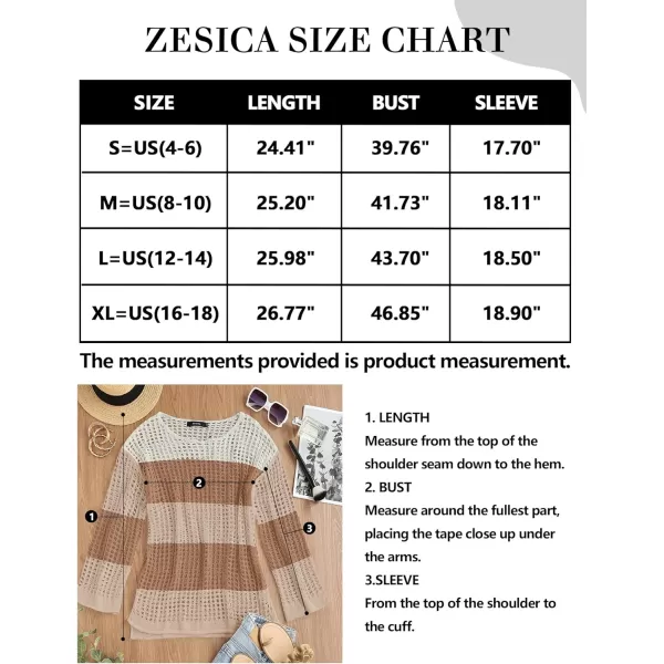 imageZESICA Womens 2023 Summer Crochet Hollow Out Long Sleeve Beach Bikini Swimsuit Mesh Cover Up Tunic TopKhaki