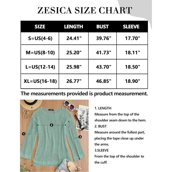 imageZESICA Womens 2023 Summer Crochet Hollow Out Long Sleeve Beach Bikini Swimsuit Mesh Cover Up Tunic TopMint
