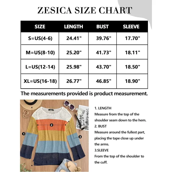 imageZESICA Womens 2023 Summer Crochet Hollow Out Long Sleeve Beach Bikini Swimsuit Mesh Cover Up Tunic TopNavy