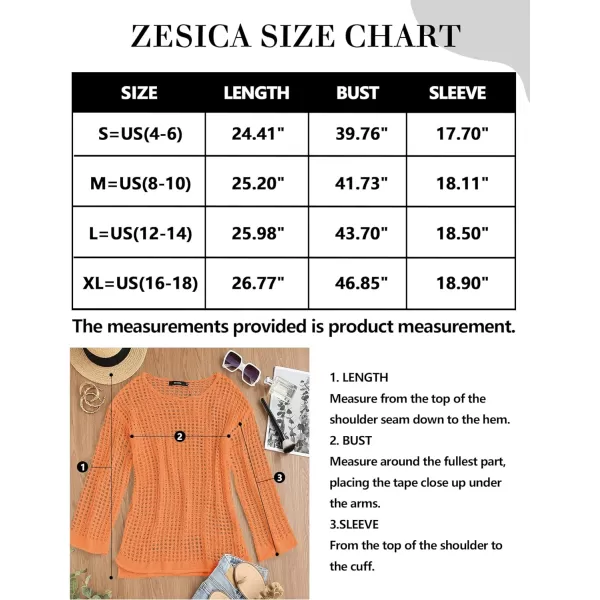 imageZESICA Womens 2023 Summer Crochet Hollow Out Long Sleeve Beach Bikini Swimsuit Mesh Cover Up Tunic TopOrange