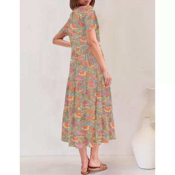 imageZESICA Womens 2023 Summer Floral Short Sleeve Crew Neck Loose Tiered Swing Midi DressZESICA Womens 2023 Summer Floral Short Sleeve Crew Neck Loose Tiered Swing Midi Dress