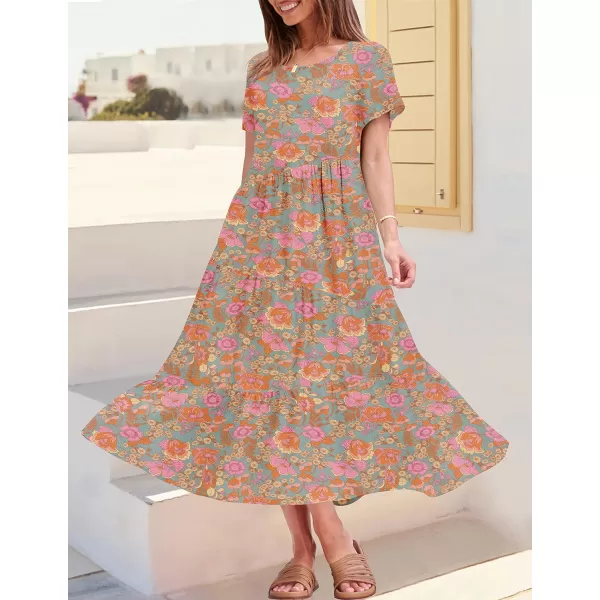 imageZESICA Womens 2023 Summer Floral Short Sleeve Crew Neck Loose Tiered Swing Midi DressZESICA Womens 2023 Summer Floral Short Sleeve Crew Neck Loose Tiered Swing Midi Dress