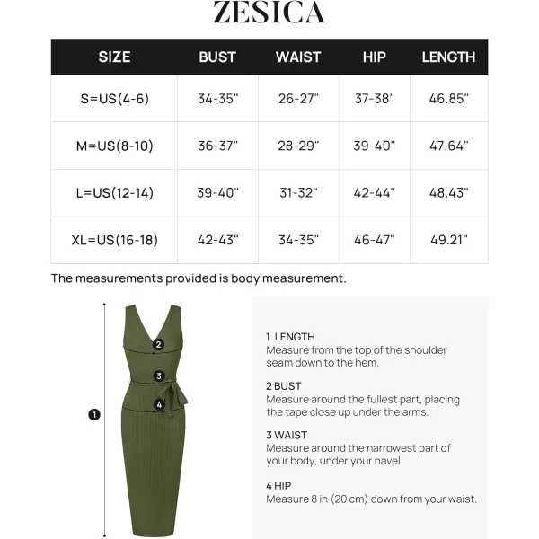 imageZESICA Womens 2023 Summer Knitted Bodycon Midi Dress Elegant Wrap V Neck Sleeveless Tie Waist Sweater DressesArmygreen