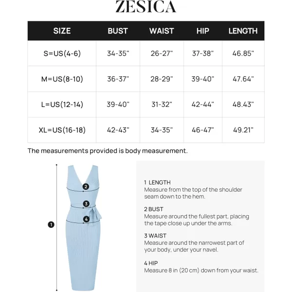 imageZESICA Womens 2023 Summer Knitted Bodycon Midi Dress Elegant Wrap V Neck Sleeveless Tie Waist Sweater DressesLightblue