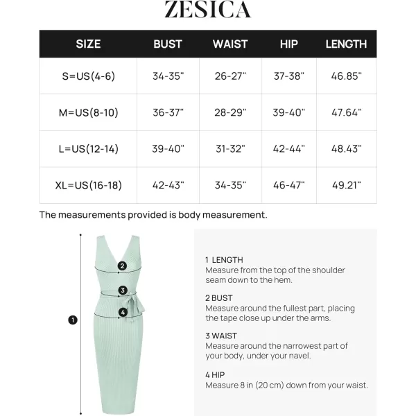 imageZESICA Womens 2023 Summer Knitted Bodycon Midi Dress Elegant Wrap V Neck Sleeveless Tie Waist Sweater DressesLightgreen