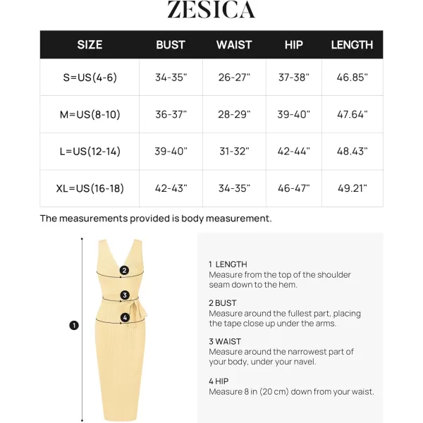 imageZESICA Womens 2023 Summer Knitted Bodycon Midi Dress Elegant Wrap V Neck Sleeveless Tie Waist Sweater DressesLightyellow