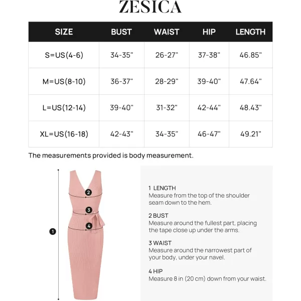 imageZESICA Womens 2023 Summer Knitted Bodycon Midi Dress Elegant Wrap V Neck Sleeveless Tie Waist Sweater DressesPink