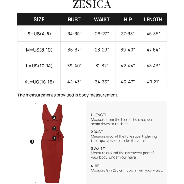 imageZESICA Womens 2023 Summer Knitted Bodycon Midi Dress Elegant Wrap V Neck Sleeveless Tie Waist Sweater DressesRed
