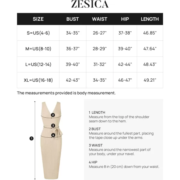 imageZESICA Womens 2023 Summer Knitted Bodycon Midi Dress Elegant Wrap V Neck Sleeveless Tie Waist Sweater DressesSand