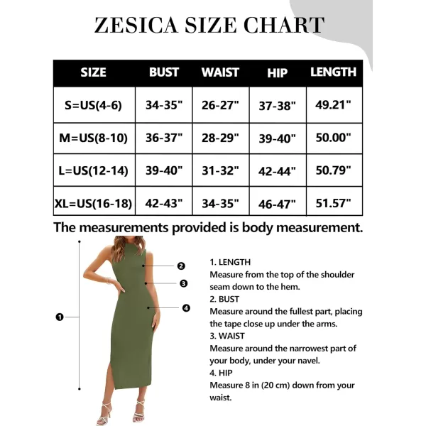 imageZESICA Womens 2023 Summer Knitted Sweater Dress Sleeveless Mock Neck Ribbed Side Slit Bodycon Tank Midi DressesArmygreen