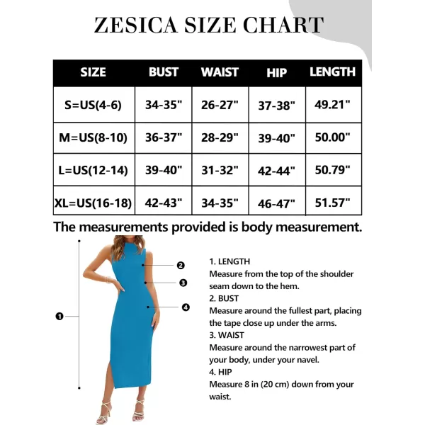 imageZESICA Womens 2023 Summer Knitted Sweater Dress Sleeveless Mock Neck Ribbed Side Slit Bodycon Tank Midi DressesCobaltblue