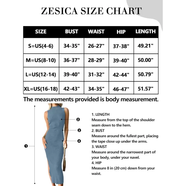 imageZESICA Womens 2023 Summer Knitted Sweater Dress Sleeveless Mock Neck Ribbed Side Slit Bodycon Tank Midi DressesDustyblue