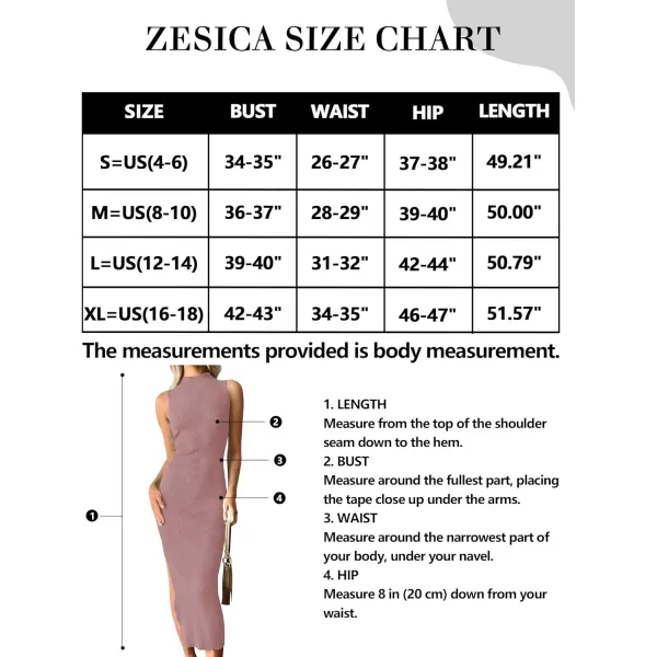 imageZESICA Womens 2023 Summer Knitted Sweater Dress Sleeveless Mock Neck Ribbed Side Slit Bodycon Tank Midi DressesDustypink
