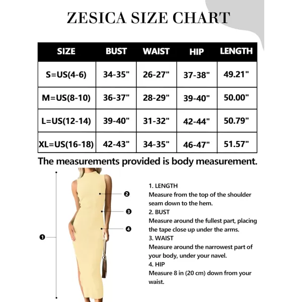 imageZESICA Womens 2023 Summer Knitted Sweater Dress Sleeveless Mock Neck Ribbed Side Slit Bodycon Tank Midi DressesLightyellow