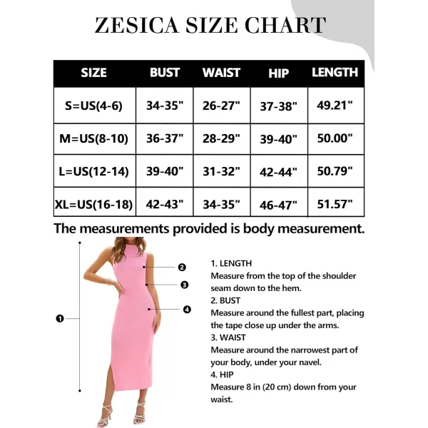 imageZESICA Womens 2023 Summer Knitted Sweater Dress Sleeveless Mock Neck Ribbed Side Slit Bodycon Tank Midi DressesPink