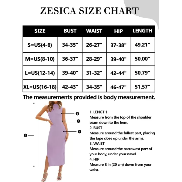 imageZESICA Womens 2023 Summer Knitted Sweater Dress Sleeveless Mock Neck Ribbed Side Slit Bodycon Tank Midi DressesPurple