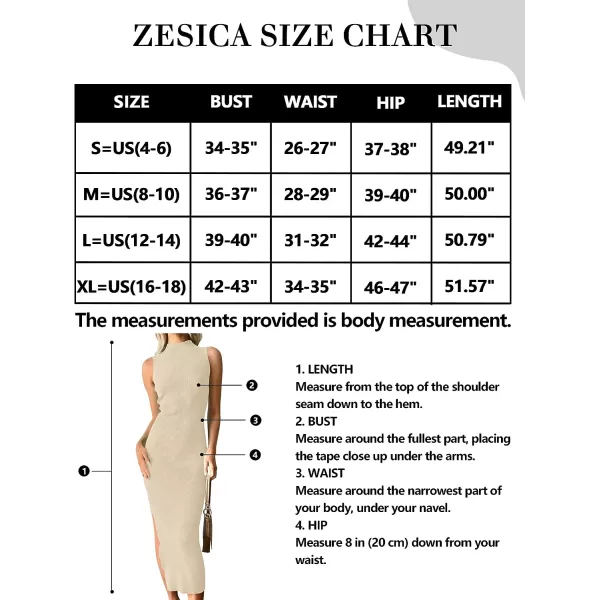 imageZESICA Womens 2023 Summer Knitted Sweater Dress Sleeveless Mock Neck Ribbed Side Slit Bodycon Tank Midi DressesSand