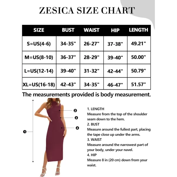 imageZESICA Womens 2023 Summer Knitted Sweater Dress Sleeveless Mock Neck Ribbed Side Slit Bodycon Tank Midi DressesWine