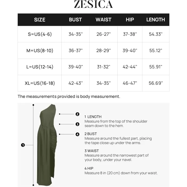 imageZESICA Womens 2023 Summer One Shoulder Long Dress Sleeveless Wrap Ruched High Split Cocktail Wedding Party Maxi DressesArmygreen
