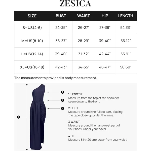 imageZESICA Womens 2023 Summer One Shoulder Long Dress Sleeveless Wrap Ruched High Split Cocktail Wedding Party Maxi DressesNavy