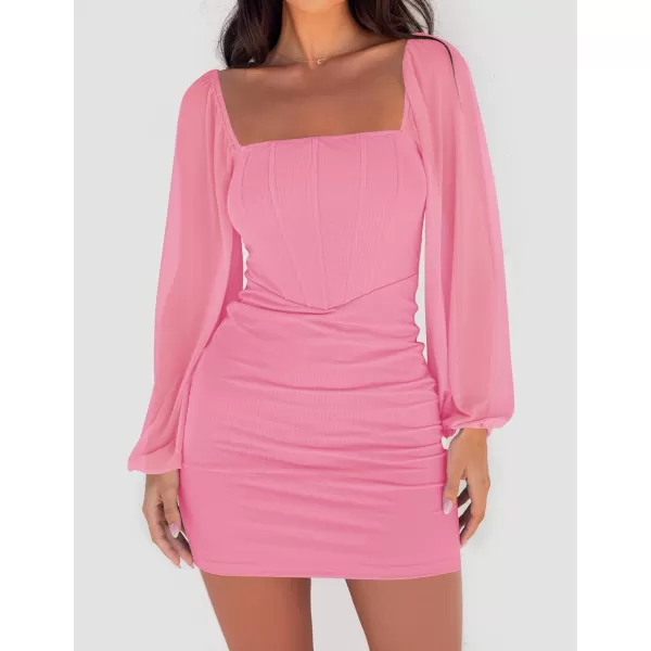 imageZESICA Womens 2023 Summer Puff Long Sleeve Square Neck Ruched Bodycon Cocktail Party Club Short Mini DressZESICA Womens 2023 Summer Puff Long Sleeve Square Neck Ruched Bodycon Cocktail Party Club Short Mini Dress