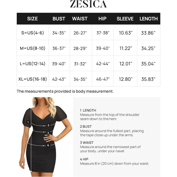 imageZESICA Womens 2023 Summer Ruched Bodycon Mini Dress Sexy V Neck Puff Sleeve Cocktail Wedding Party Short DressesBlack