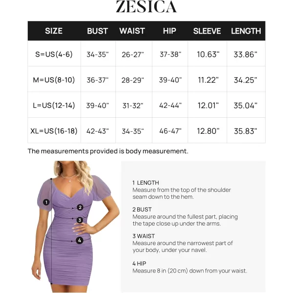 imageZESICA Womens 2023 Summer Ruched Bodycon Mini Dress Sexy V Neck Puff Sleeve Cocktail Wedding Party Short DressesPurple