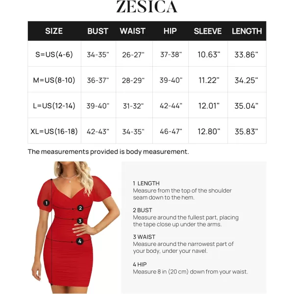 imageZESICA Womens 2023 Summer Ruched Bodycon Mini Dress Sexy V Neck Puff Sleeve Cocktail Wedding Party Short DressesRed