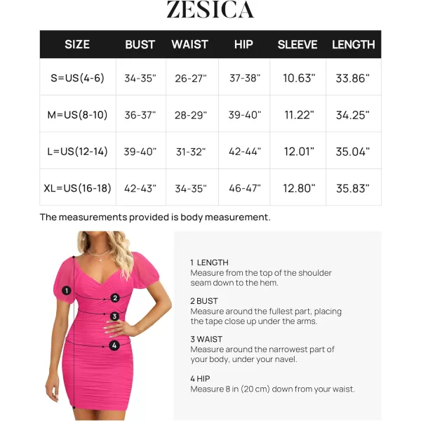 imageZESICA Womens 2023 Summer Ruched Bodycon Mini Dress Sexy V Neck Puff Sleeve Cocktail Wedding Party Short DressesRose