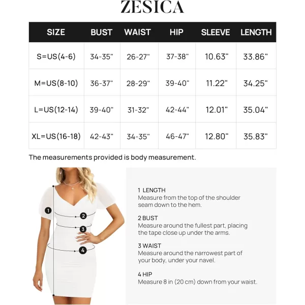 imageZESICA Womens 2023 Summer Ruched Bodycon Mini Dress Sexy V Neck Puff Sleeve Cocktail Wedding Party Short DressesWhite