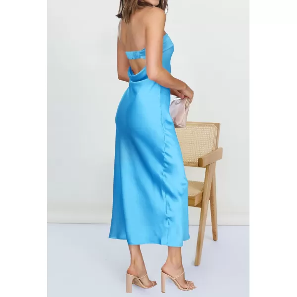 imageZESICA Womens 2023 Summer Satin Strapless Dress Sexy Backless Bodycon Wedding Cocktail Party Maxi DressesBlue