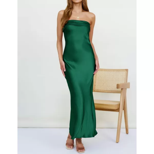 imageZESICA Womens 2023 Summer Satin Strapless Dress Sexy Backless Bodycon Wedding Cocktail Party Maxi DressesDarkgreen