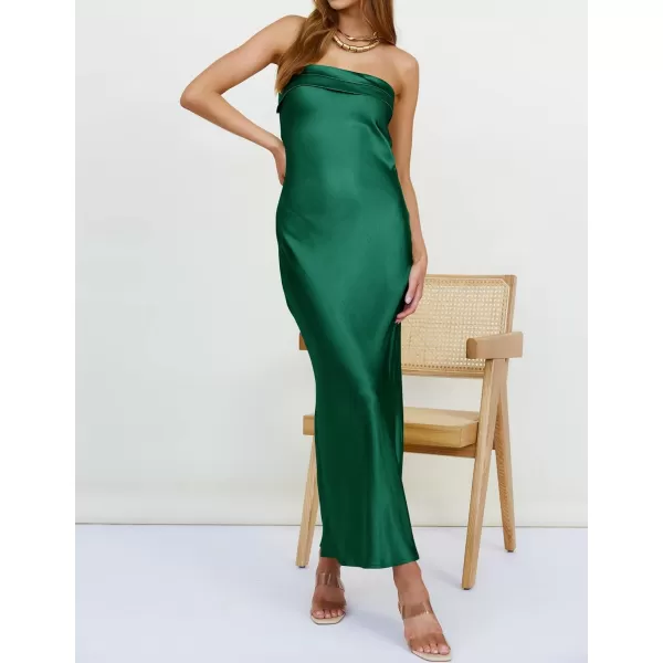 imageZESICA Womens 2023 Summer Satin Strapless Dress Sexy Backless Bodycon Wedding Cocktail Party Maxi DressesDarkgreen