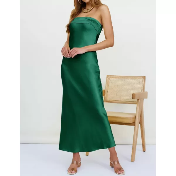 imageZESICA Womens 2023 Summer Satin Strapless Dress Sexy Backless Bodycon Wedding Cocktail Party Maxi DressesDarkgreen