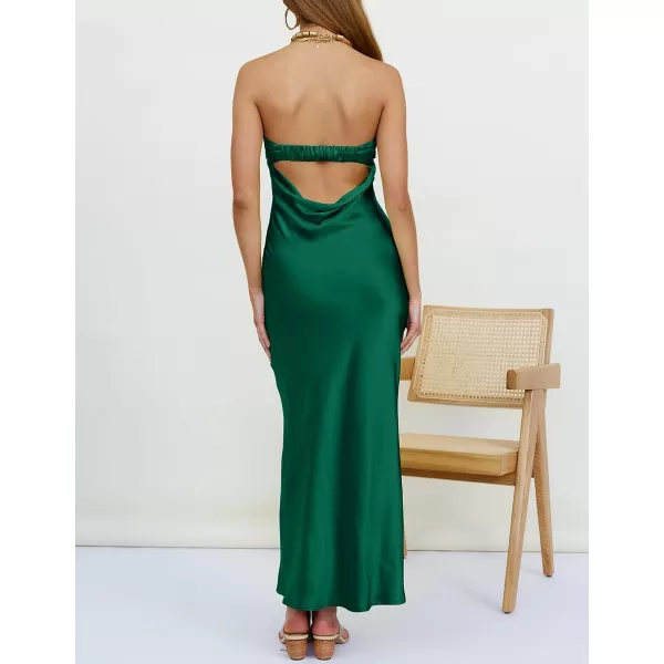 imageZESICA Womens 2023 Summer Satin Strapless Dress Sexy Backless Bodycon Wedding Cocktail Party Maxi DressesDarkgreen