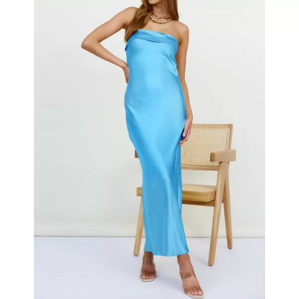 imageZESICA Womens 2023 Summer Satin Strapless Dress Sexy Backless Bodycon Wedding Cocktail Party Maxi DressesDivablue