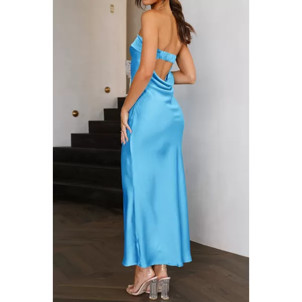imageZESICA Womens 2023 Summer Satin Strapless Dress Sexy Backless Bodycon Wedding Cocktail Party Maxi DressesDivablue