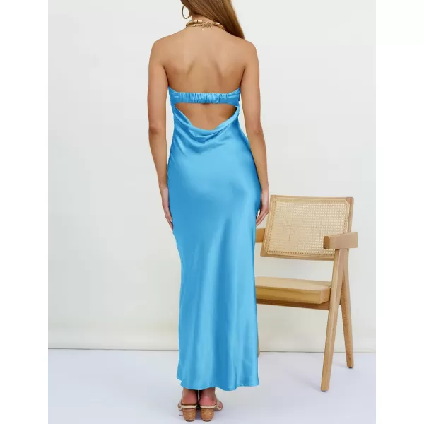 imageZESICA Womens 2023 Summer Satin Strapless Dress Sexy Backless Bodycon Wedding Cocktail Party Maxi DressesDivablue