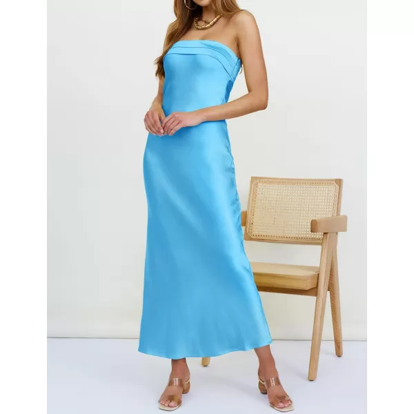 imageZESICA Womens 2023 Summer Satin Strapless Dress Sexy Backless Bodycon Wedding Cocktail Party Maxi DressesDivablue