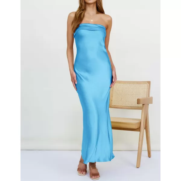 imageZESICA Womens 2023 Summer Satin Strapless Dress Sexy Backless Bodycon Wedding Cocktail Party Maxi DressesDivablue