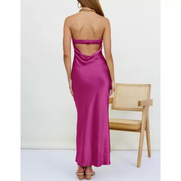 imageZESICA Womens 2023 Summer Satin Strapless Dress Sexy Backless Bodycon Wedding Cocktail Party Maxi DressesEggplant