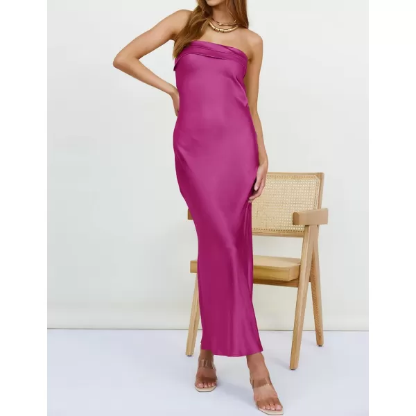 imageZESICA Womens 2023 Summer Satin Strapless Dress Sexy Backless Bodycon Wedding Cocktail Party Maxi DressesEggplant