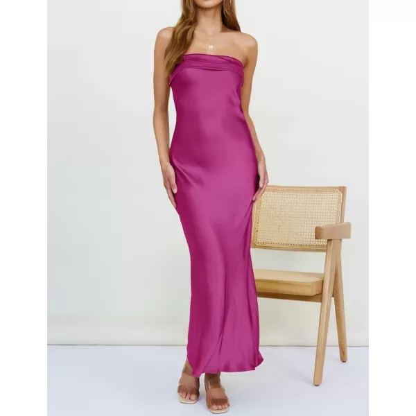 imageZESICA Womens 2023 Summer Satin Strapless Dress Sexy Backless Bodycon Wedding Cocktail Party Maxi DressesEggplant