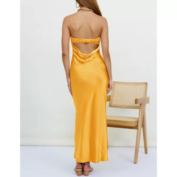 imageZESICA Womens 2023 Summer Satin Strapless Dress Sexy Backless Bodycon Wedding Cocktail Party Maxi DressesGold
