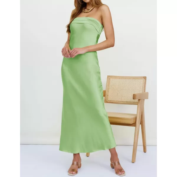 imageZESICA Womens 2023 Summer Satin Strapless Dress Sexy Backless Bodycon Wedding Cocktail Party Maxi DressesGreen