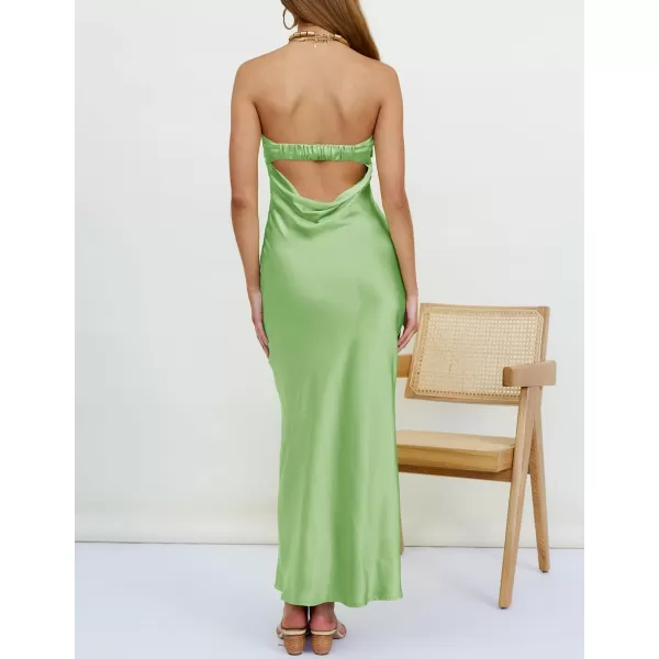 imageZESICA Womens 2023 Summer Satin Strapless Dress Sexy Backless Bodycon Wedding Cocktail Party Maxi DressesGreen