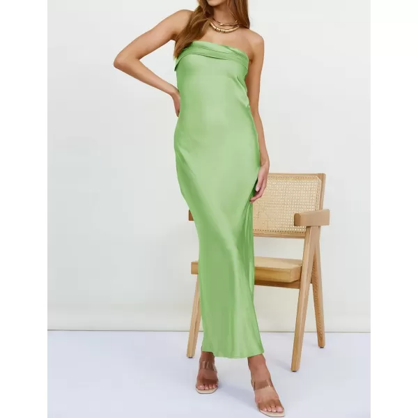 imageZESICA Womens 2023 Summer Satin Strapless Dress Sexy Backless Bodycon Wedding Cocktail Party Maxi DressesGreen